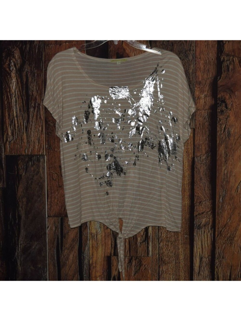 Gianni Bini Women's Sz M Beige + Silver Tie-Front Blouse T-Shirt